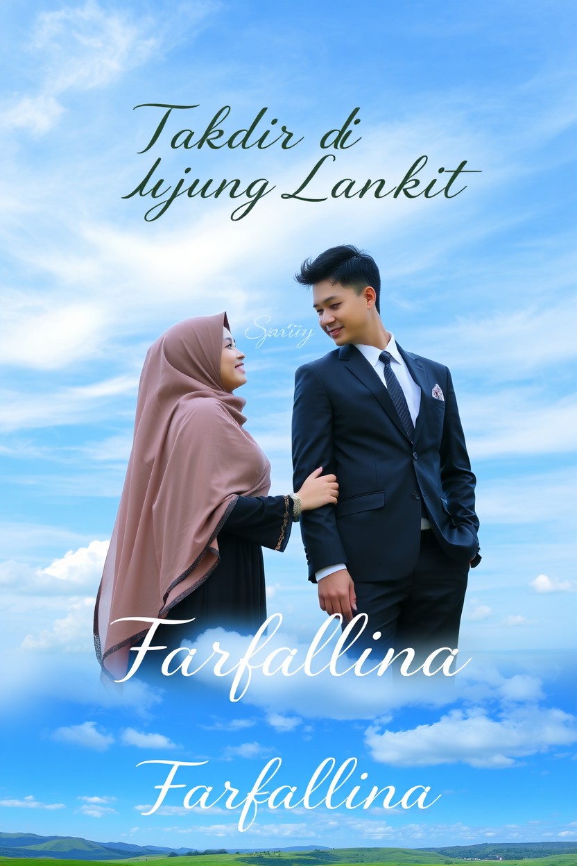 A beautiful scene depicting a woman in a hijab elegantly holding the arm of a handsome man in a suit