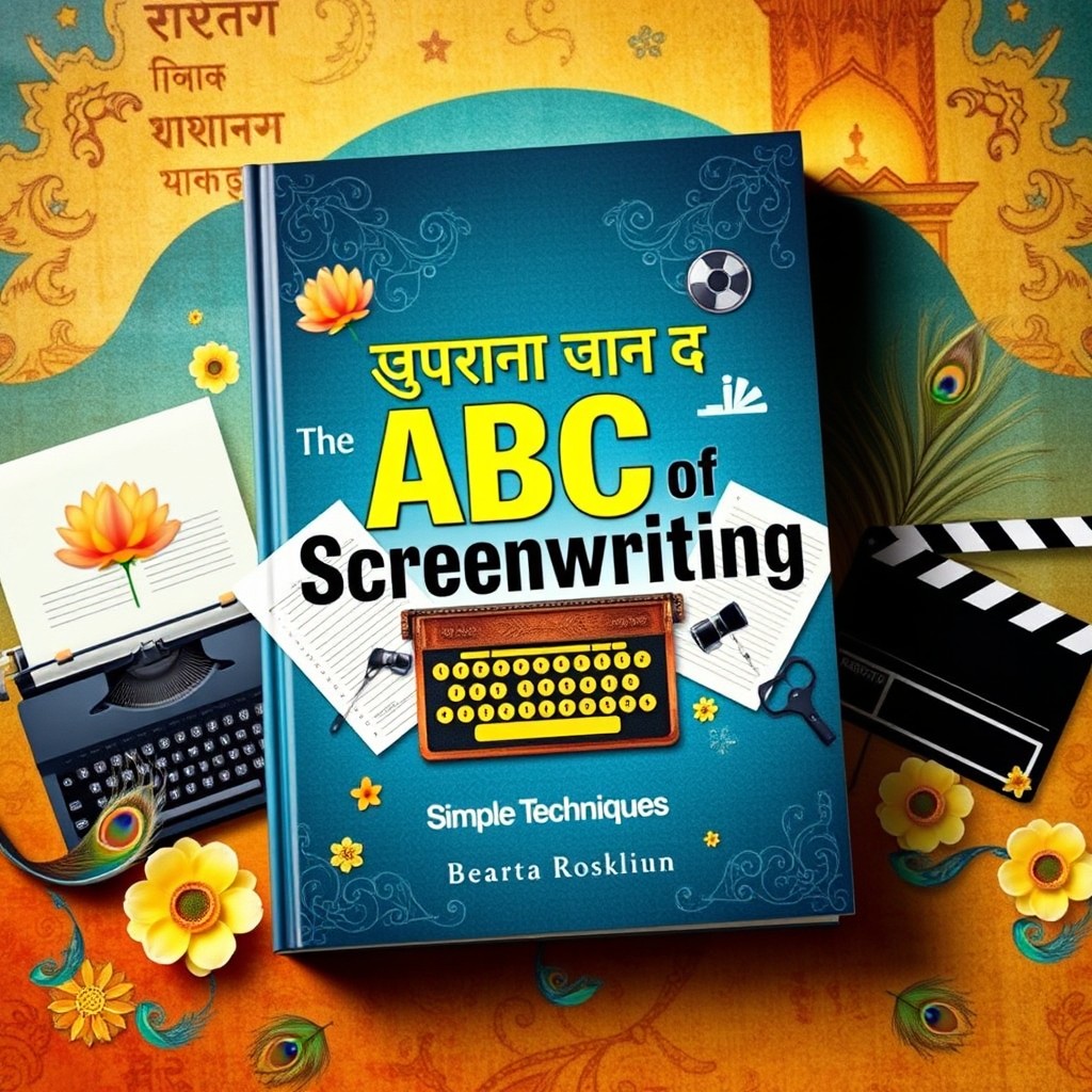 A captivating book cover for 'চিত্রনাট্যের অ আ ক খ সহজ কিছু কৌশল' (The ABCs of Screenwriting: Simple Techniques) designed with an artistic flair