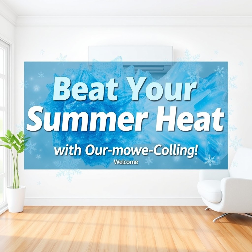 A fresh, modern, and eye-catching design for a summer air conditioner advertisement that conveys powerful cooling and relief from intense heat