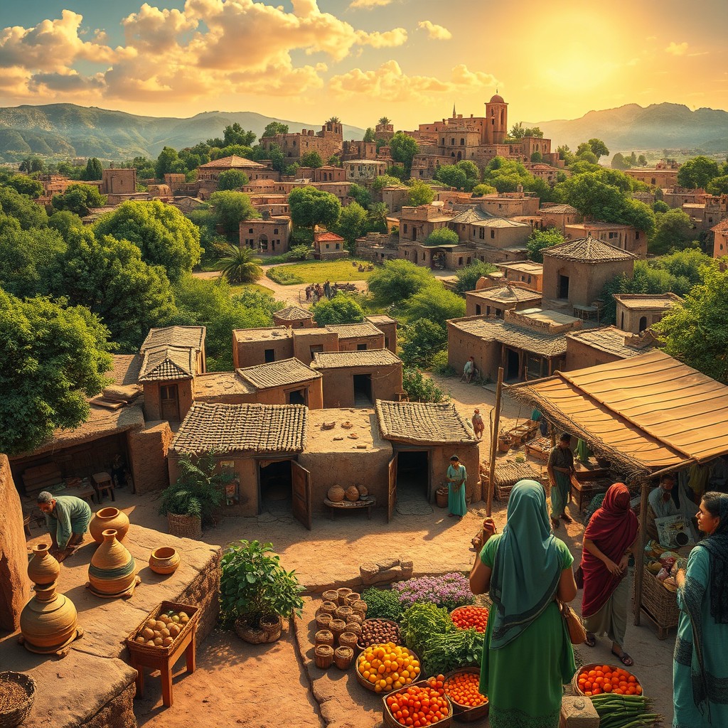 A vibrant scene of ancient Sialk, 5,000 years ago