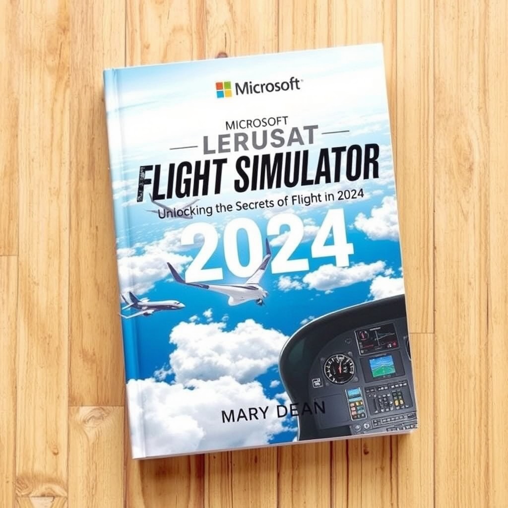 An engaging book cover design for 'MICROSOFT FLIGHT SIMULATION 2024 GUIDEBOOK' by Mary Dean, featuring the subtitle 'Unlocking the Secrets of Flight in 2024