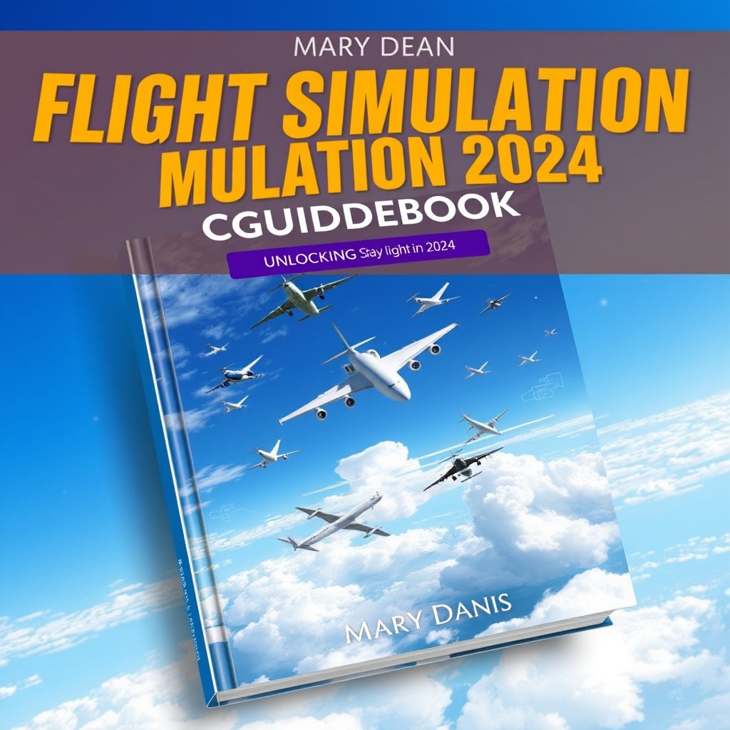 An attractive book cover design for 'MICROSOFT FLIGHT SIMULATION 2024 GUIDEBOOK' by Mary Dean, with the subtitle 'Unlocking the Secrets of Flight in 2024