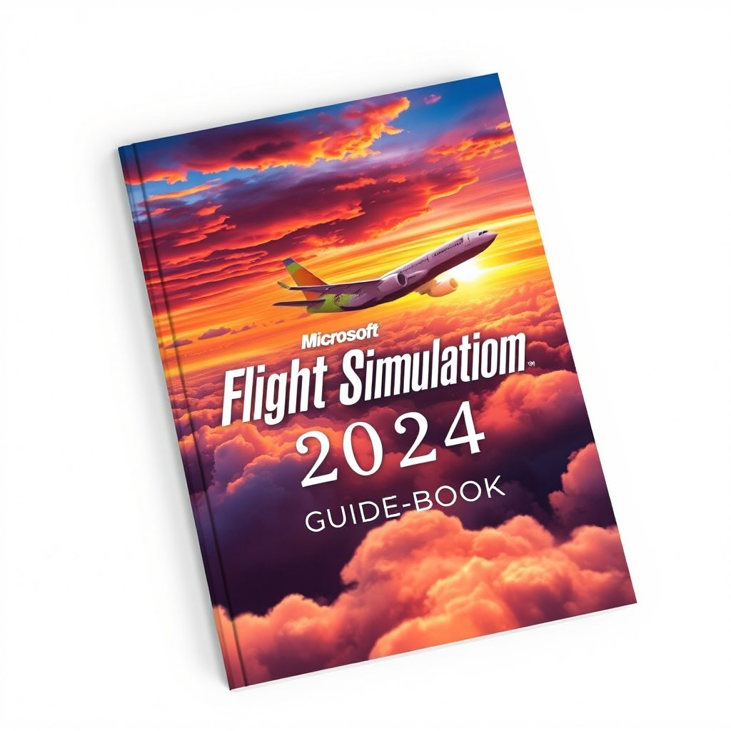 A beautifully designed guidebook cover titled 'Microsoft Flight Simulation 2024 Guidebook' by Mary Dean