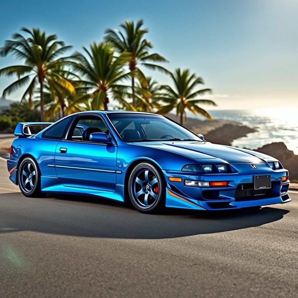 A stunning, custom 1993 Honda Prelude, showcasing a sleek and sporty design