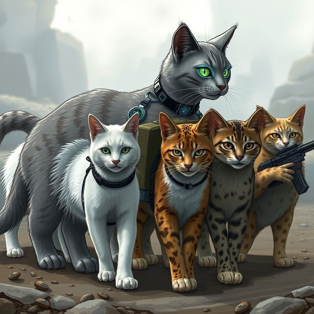 A detailed scene of a cat team preparing for a mission