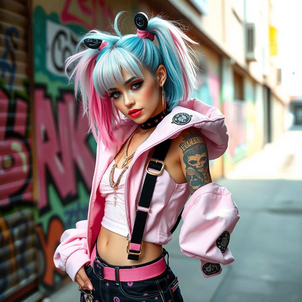A stylish and charismatic femboy, dressed in a mix of high-fashion streetwear and playful pastel colors, showcasing confidence and charm