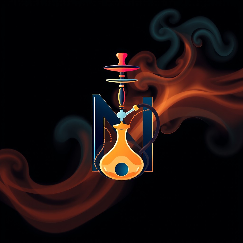 A visually appealing and modern logo featuring the letter 'N', designed for a brand selling hookah tobacco, accessories, and necklaces