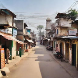 A dynamic image of Devaliya Chokdi, Gujarat, highlighting its bustling streets, architectural structures and cultural elements.