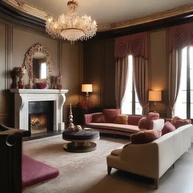 The luxurious mansion was designed with an emphasis on sensuousness, featuring plush fabrics, opulent textures, and a warm color palette.