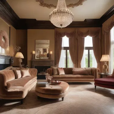 The luxurious mansion was designed with an emphasis on sensuousness, featuring plush fabrics, opulent textures, and a warm color palette.