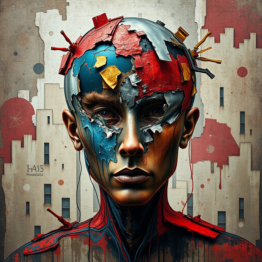 A creatively designed themed image titled 'Scrape Head' featuring an abstract and artistic interpretation of a head with scraping textures and patterns