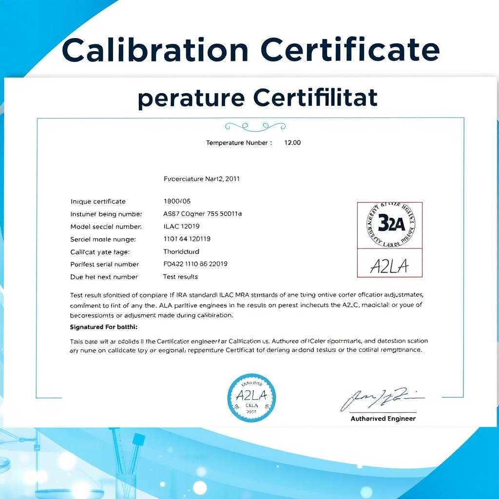 A professional temperature calibration certificate template, suitable for laboratories