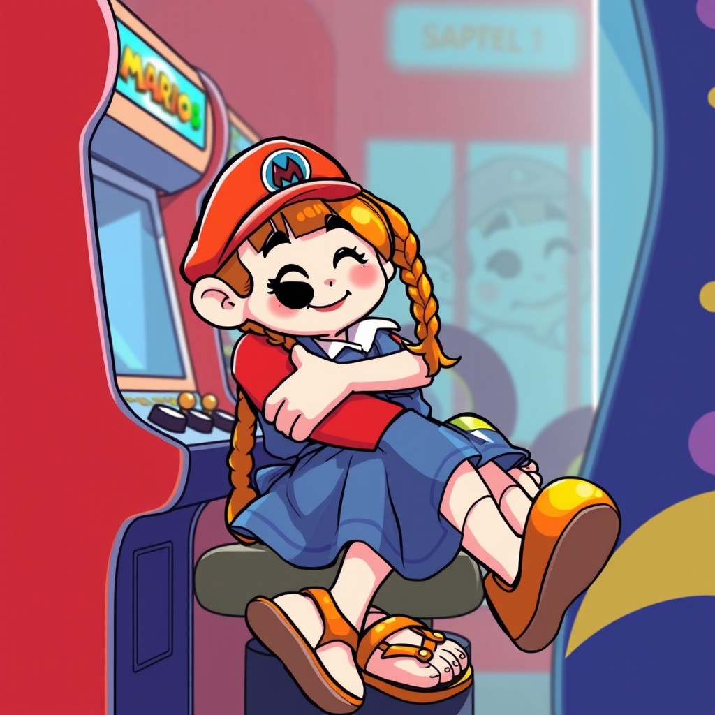 Mario from the Mario Bros series embracing a cute teenage girl with orange hair styled in two braids