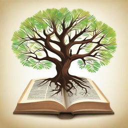 An inspirational illustration showcasing the Gospel theme 'Connected to the source', perhaps featuring a vibrant tree with roots deep into a book representing the Gospel.