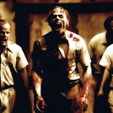 The horror movie featured a scene where the serial killer exenterates his victims to symbolize their lack of humanity.