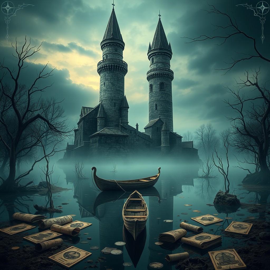 A captivating poster inspired by the composition of the Harry Potter and the Deathly Hallows poster, featuring the four towers of Vitoria instead of the castle