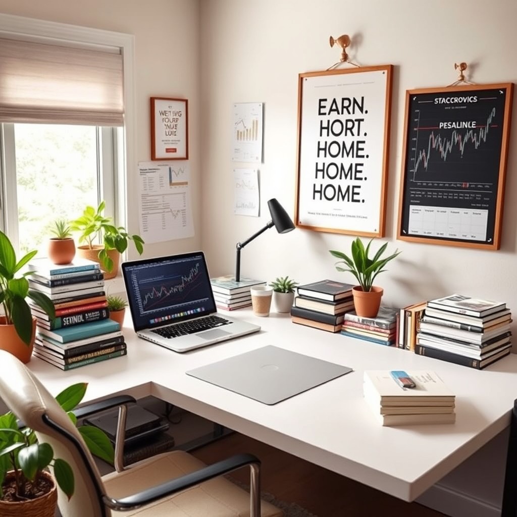 A cozy home office environment filled with inspirational elements for earning money from home