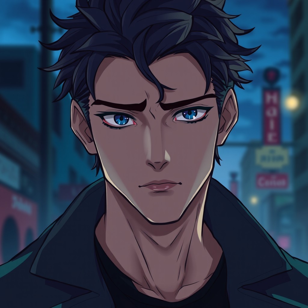A handsome male protagonist with striking and prominent sad features, conveying a deep emotional resonance
