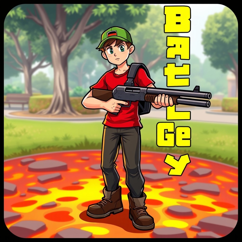 A vibrant and engaging video game thumbnail featuring a young man wearing a green cap, a red shirt, black pants, and brown shoes