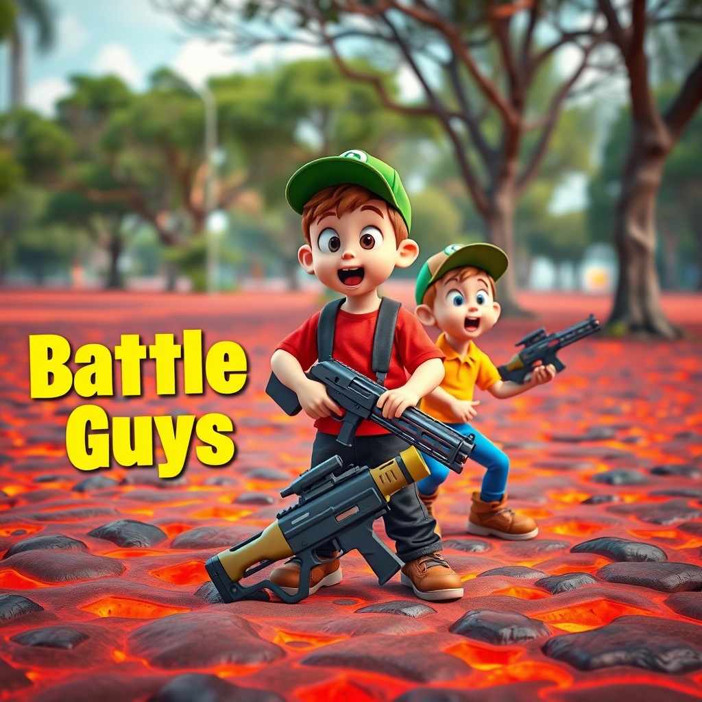 A vibrant video game style thumbnail set in a park that looks like lava