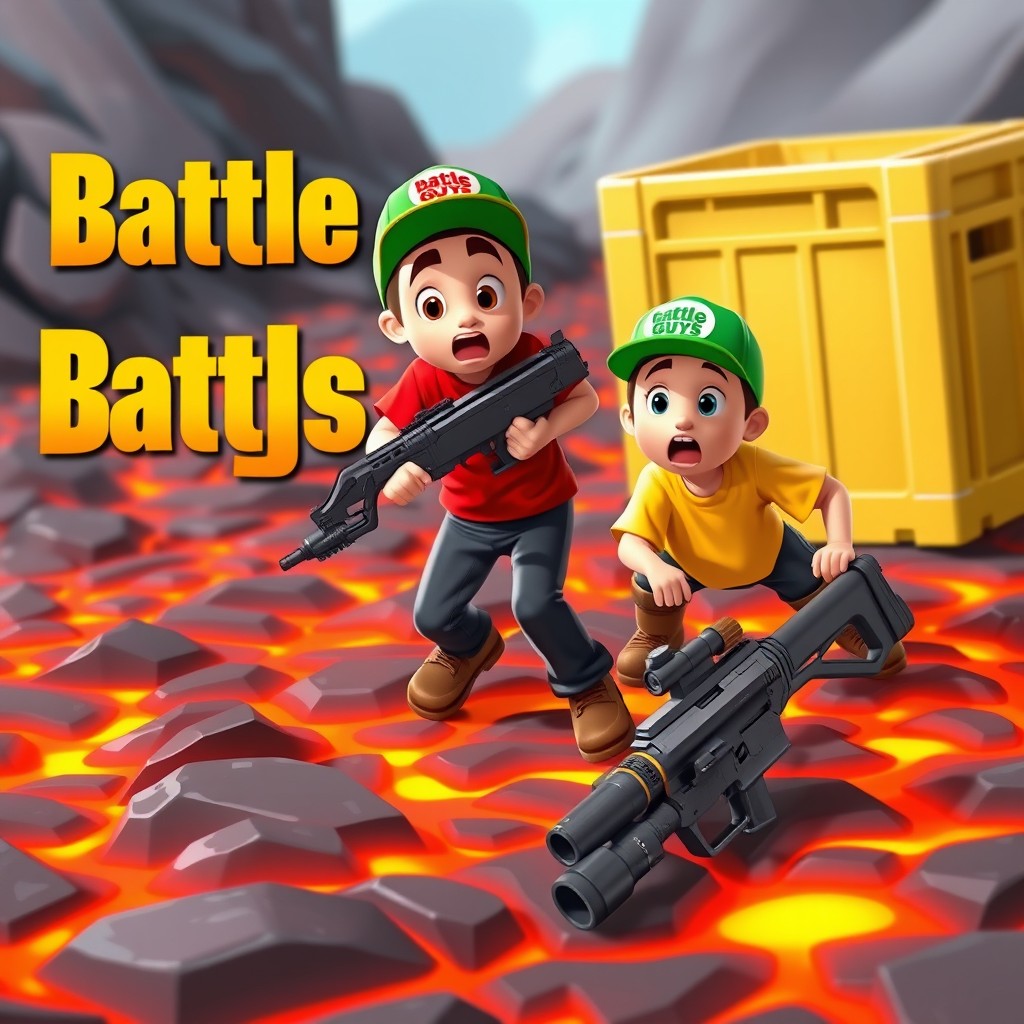 In a vibrant and colorful video game-inspired scene, a ground made of lava is depicted