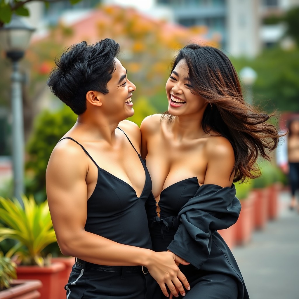 A beautiful couple, husband and wife from Bandung, joyfully playing together