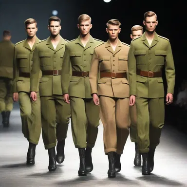 The fashion show showcased a collection inspired by military men's uniforms.