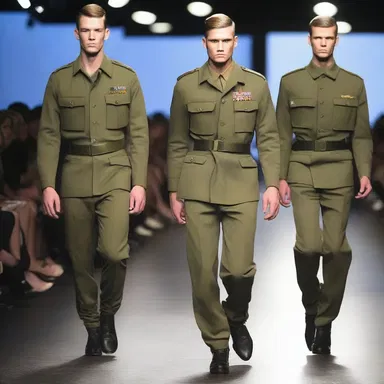 The fashion show showcased a collection inspired by military men's uniforms.