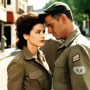 In the romantic movie, the love interest falls for a military man stationed in their town.