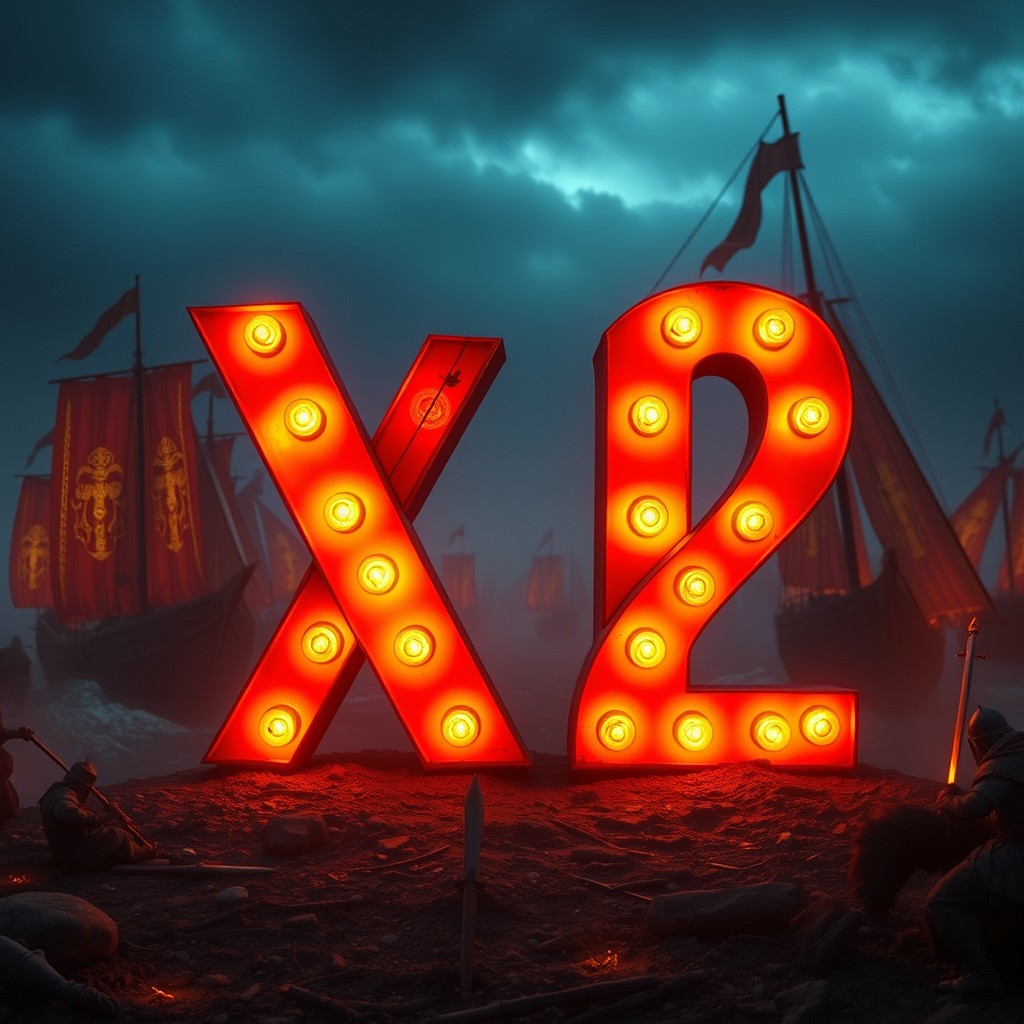 La palabra 'x2' en llamas, grande y espectacular, capturando la atención con colores vibrantes de naranja y rojo