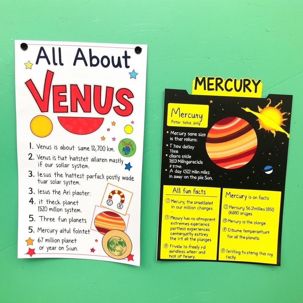 Create an engaging and colorful poster titled 'All About Venus' featuring vibrant illustrations and creative elements