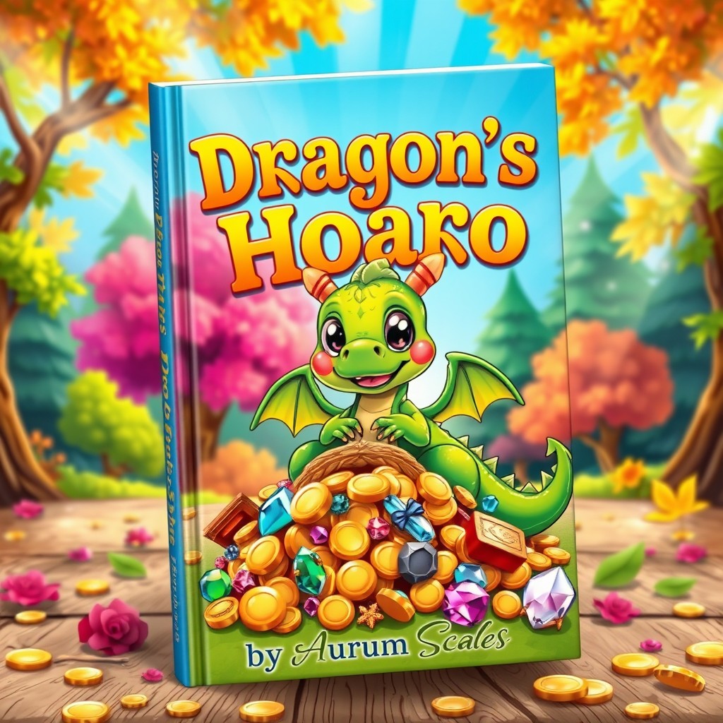 A vibrant and enchanting book cover design for 'Dragon's Hoard' by Aurum Scales