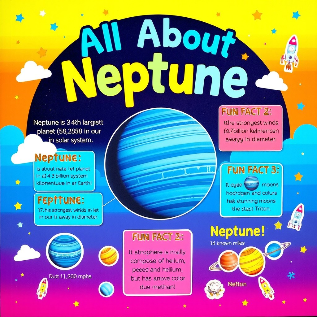 A colorful and fun educational poster about the planet Neptune