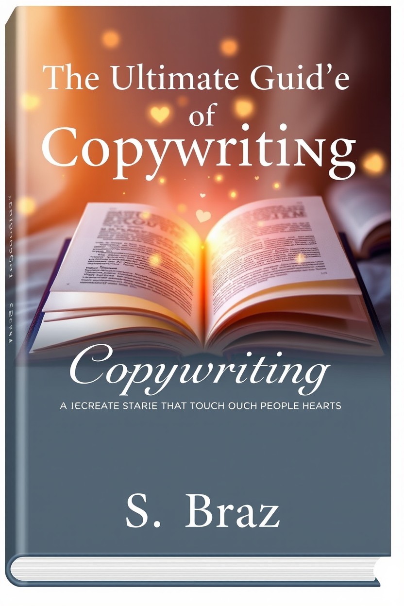 A beautifully designed cover for a book titled 'The Ultimate Guide of Copywriting: How to Create Messages that Touch People's Hearts'