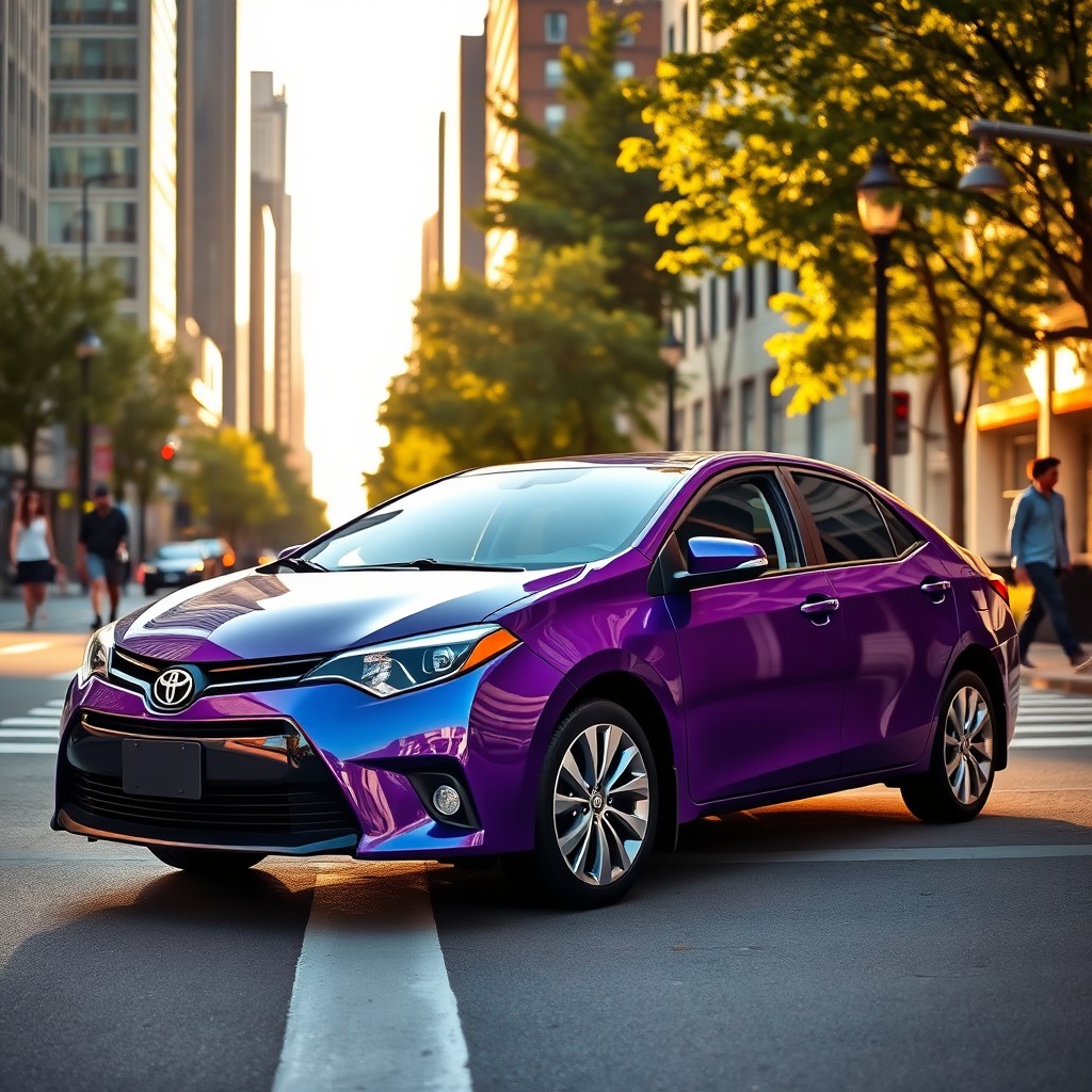 A sleek and modern 2015 Toyota Corolla in a vibrant color parked on a city street