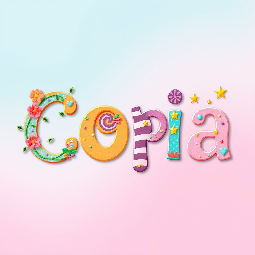An artistic and decorative representation of the word "Copia"