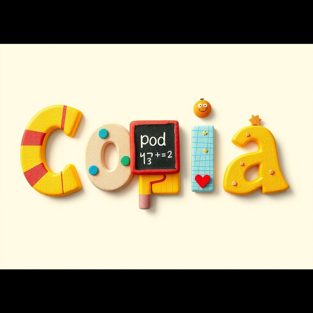 An eye-catching and educational artwork featuring the word "Copia" in a decorative school-themed style