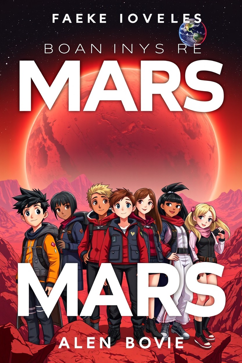 A captivating novel cover featuring a vivid and detailed background of Planet Mars, showcasing its distinctive red surface and rocky terrain