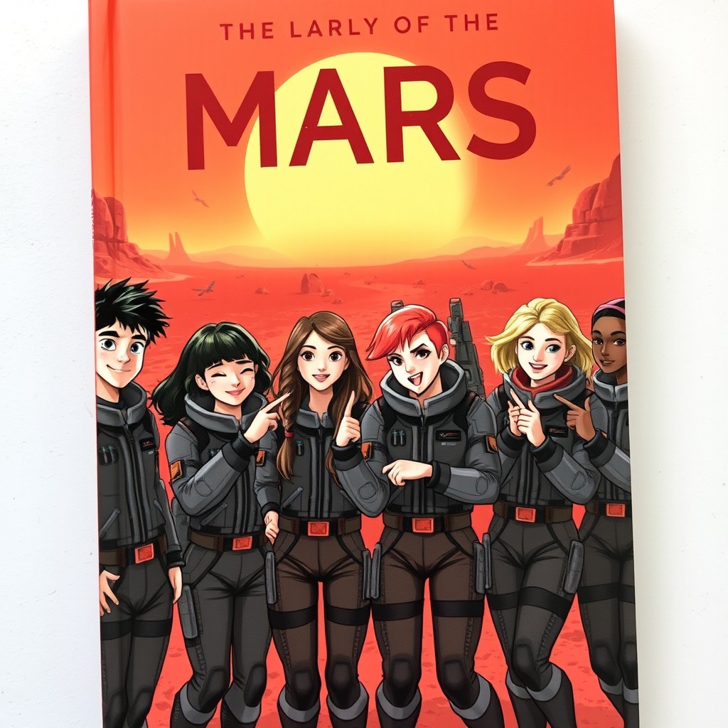 The cover of a novel set on the planet Mars, showcasing an expansive red Martian landscape filled with rocky terrain and dust storms under a vivid orange sky