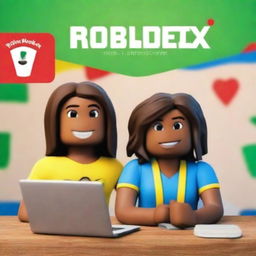 This is a high-quality photograph used as a book cover, featuring a real Italian-Jamaican girl, her face lit up with a smile as she gazes at her laptop screen displaying Roblox