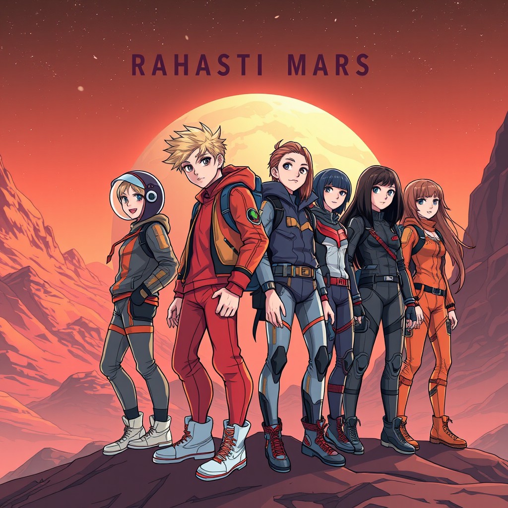 Sampul novel yang menarik untuk 'Rahasia Mars', dengan latar belakang yang megah di planet Mars