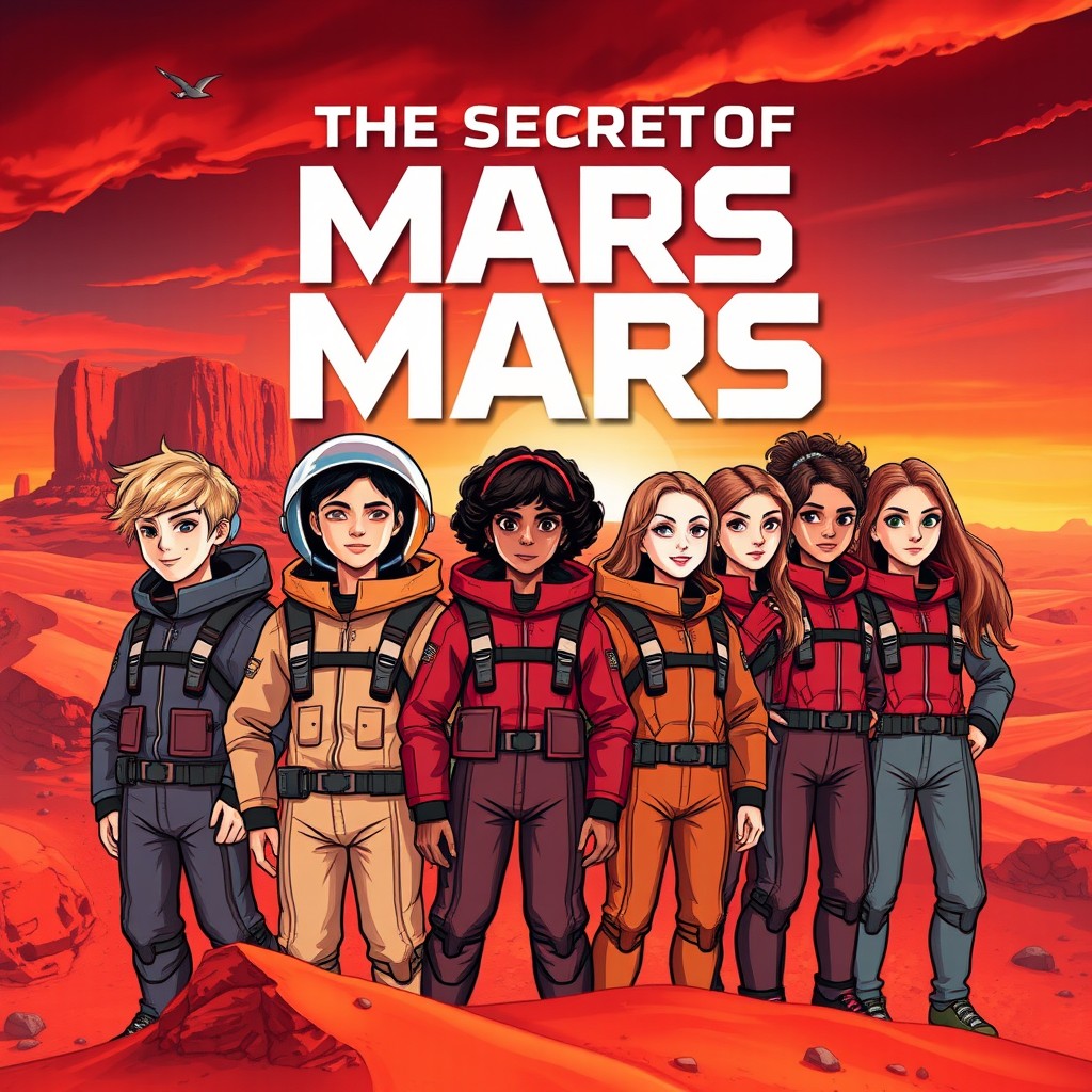 A captivating cover for the novel titled 'The Secret of Mars', set against the stunning backdrop of planet Mars