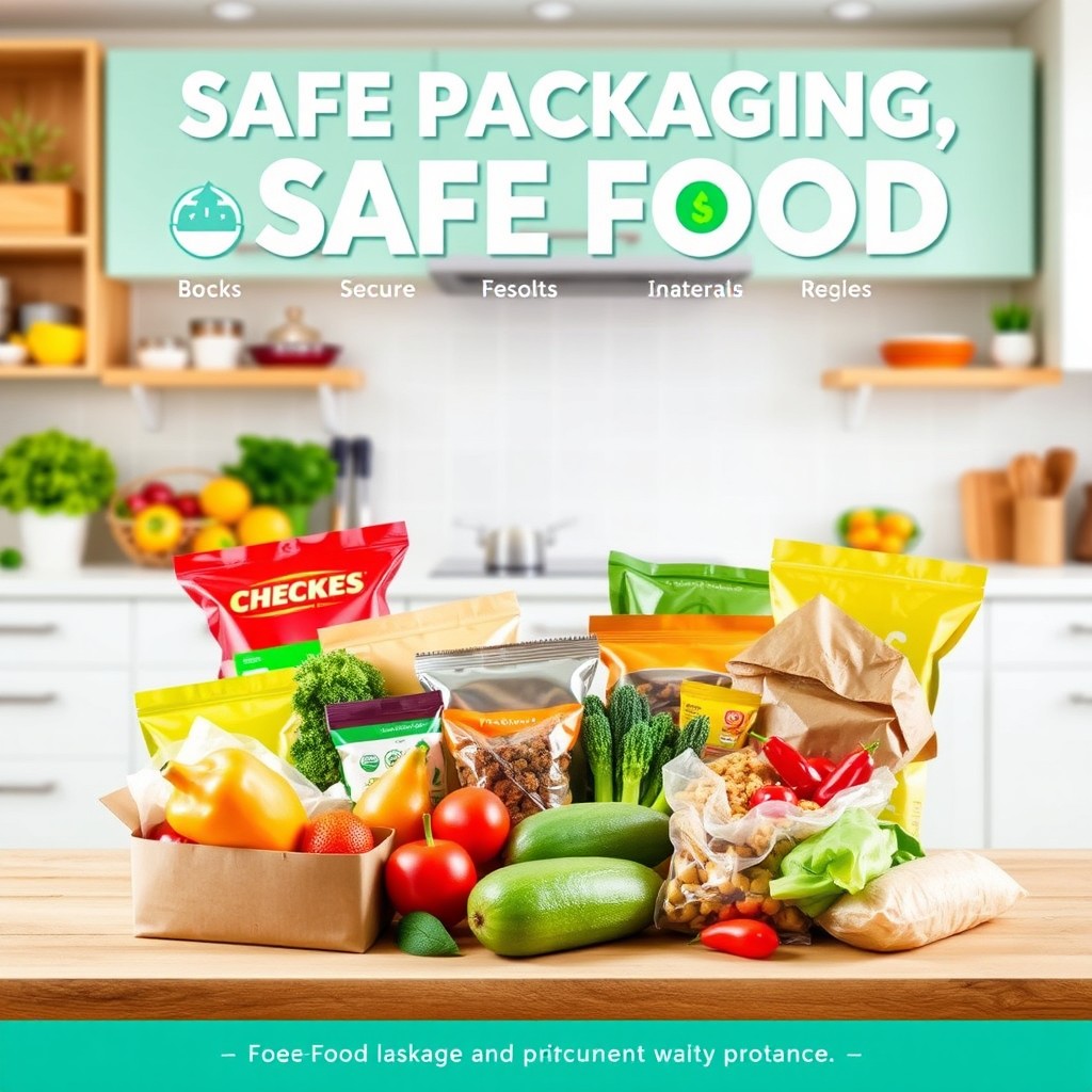 A vibrant and informative poster that promotes the theme "Safe Packaging, Safe Food"
