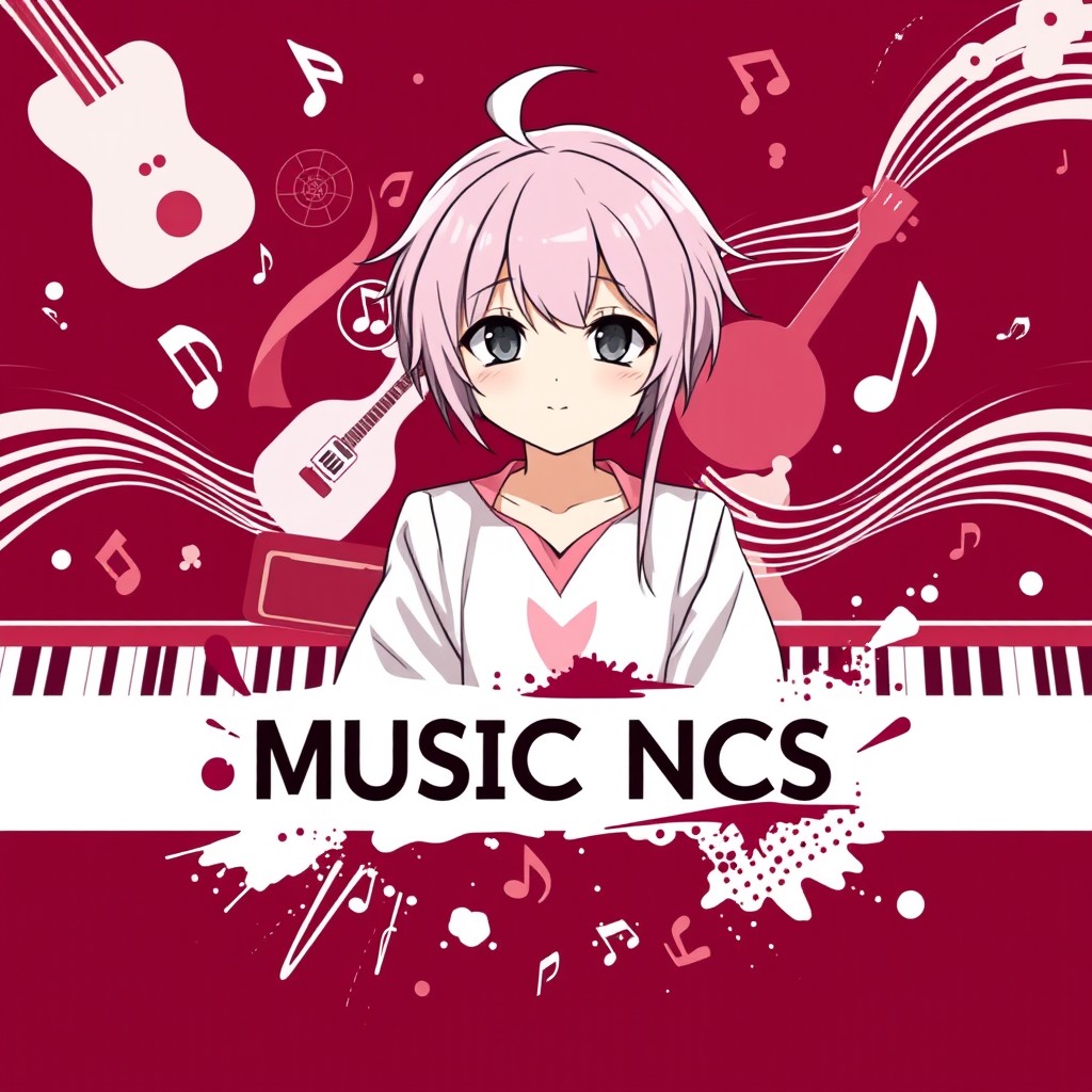 An unusual avatar for a YouTube channel in vibrant anime style, themed around copyright-free music