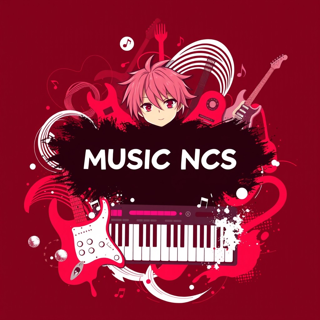 An unusual avatar for a YouTube channel in vibrant anime style, themed around copyright-free music