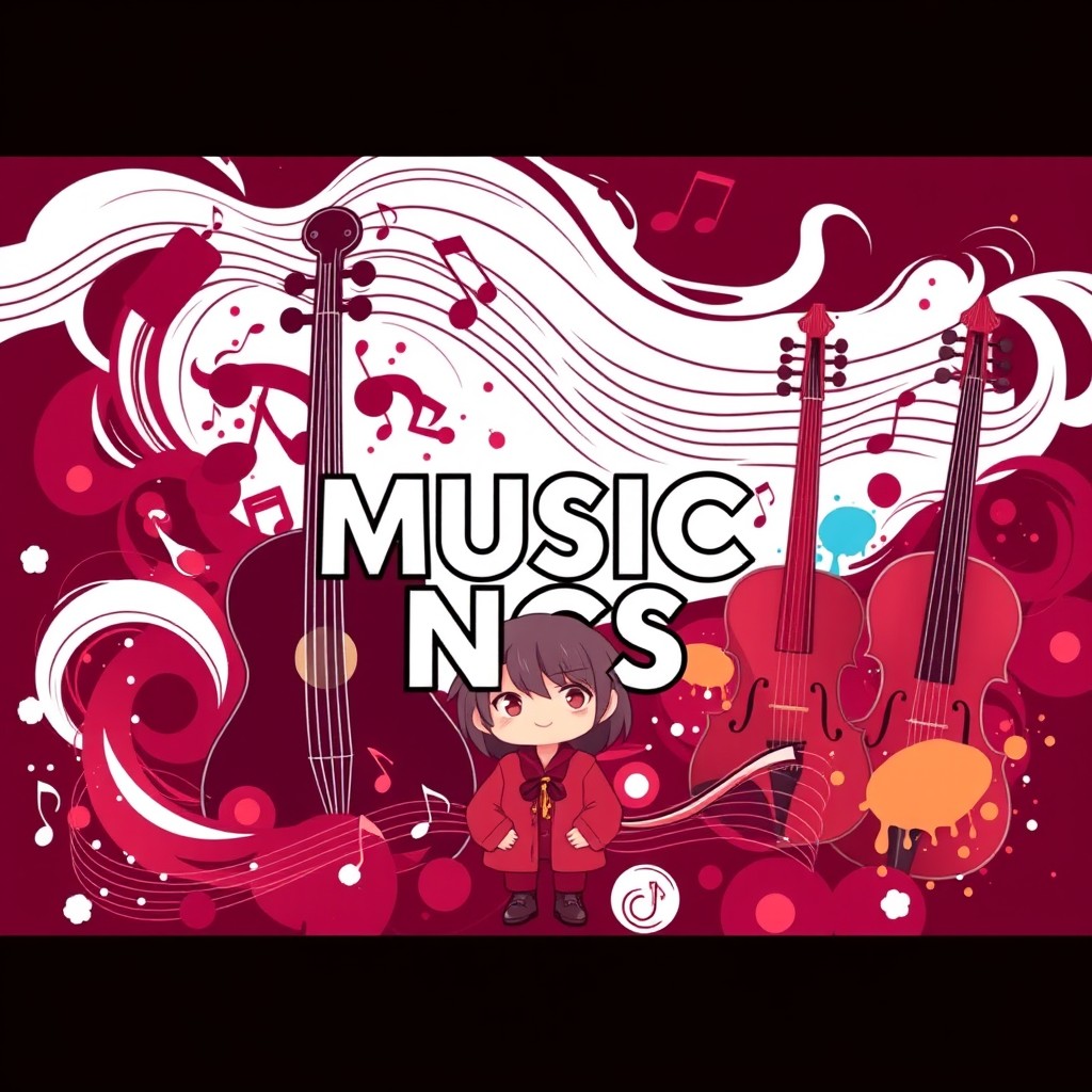 An unusual avatar for a YouTube channel in vibrant anime style, focusing on the theme of copyright-free music