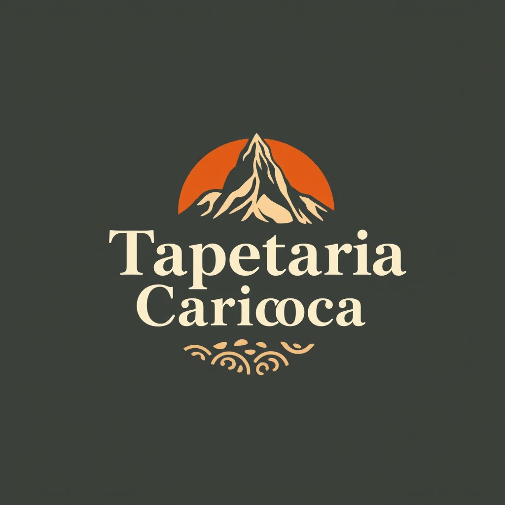 A logo design for an artisanal carpet store named 'Tapetaria Carioca', incorporating cultural elements from Rio de Janeiro such as ocean waves, the iconic Sugarloaf Mountain, and the famous Copacabana sidewalk pattern