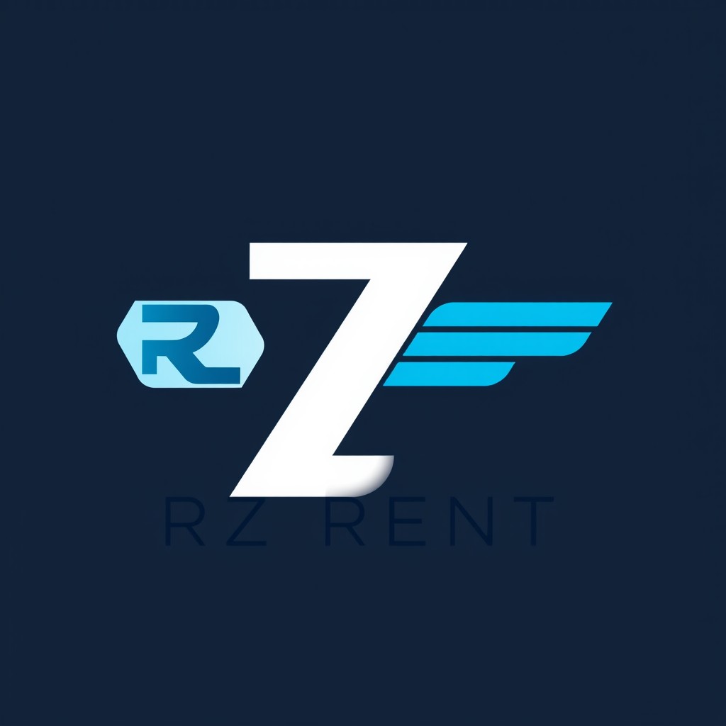 A minimalist and elegant logo design for 'RZ RENT', a vehicle rental company specializing in commercial utility vehicles for parcel transport