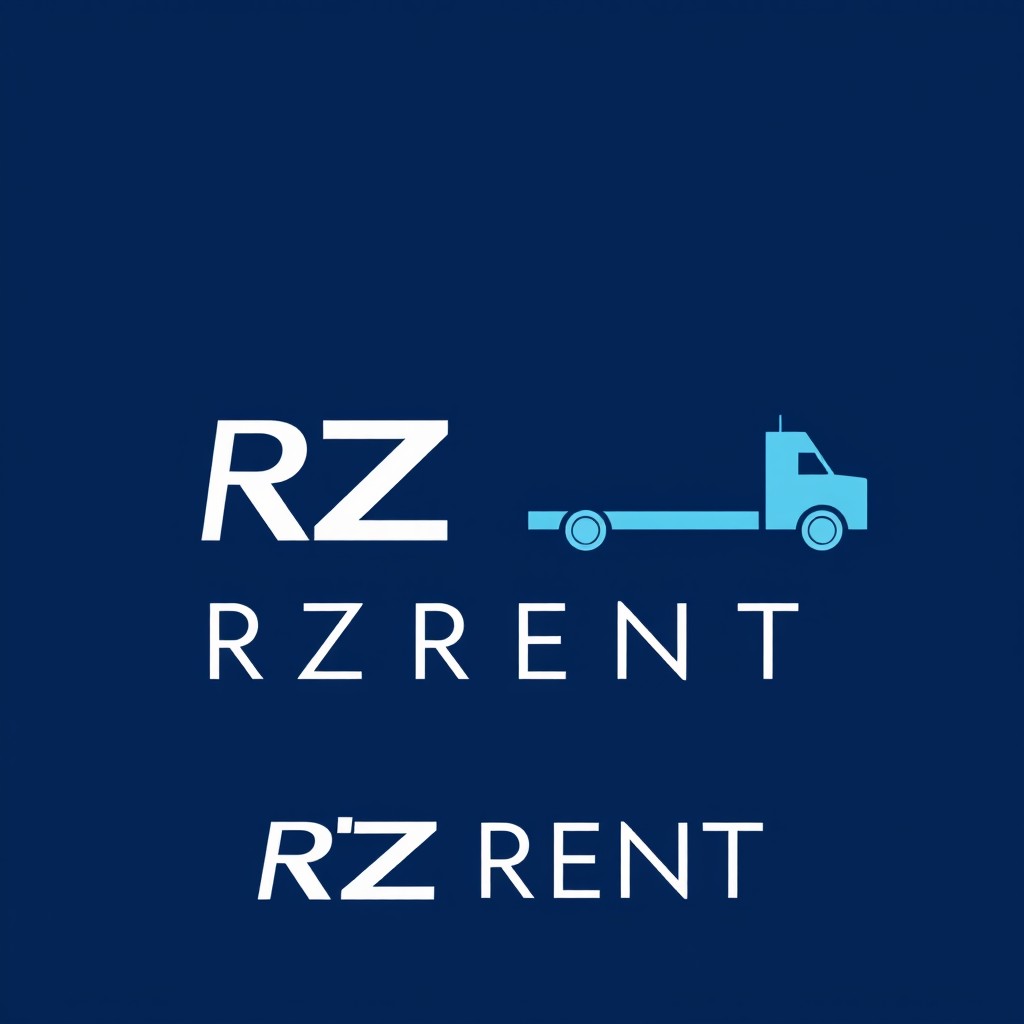 A minimalist and elegant logo for 'RZ RENT', a vehicle rental company specializing in utility vehicles for parcel transport professionals