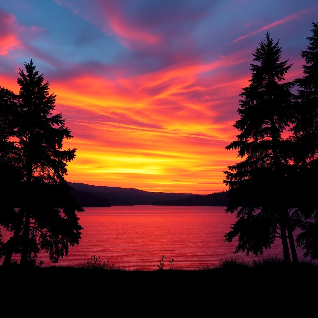 Stunning Sunset Over Tranquil Lake - A Serene Nature Capture